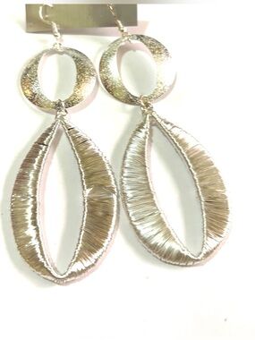 Fashion Jewelry Silver Textured Drop Hoop Earrings - Women Jewelry